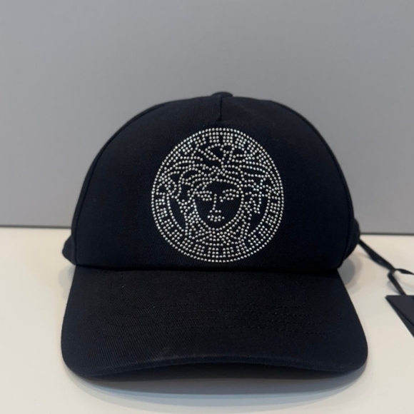Versace Accessories - Versace Black Hat with Silver Medusa Emblem/ UNISEX